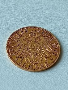 1893 J Gold German States Hamburg 10 Mark Gold Coat Of Arms Coin