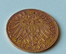 1893 J Gold German States Hamburg 10 Mark Gold Coat Of Arms Coin