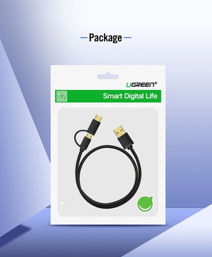 Ugreen 1M 2-in-1 (USB-C & Micro USB) QC 3.0 Fast Charger & Data Sync Gold Plated Cable (Brand New/Warranty)