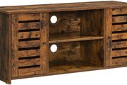 TV cabinet, TV shelf, TV table, TV table, with lamellar doors, open compartments, 2 holes for cables, adjustable shelves, for TVs up to 43 inches, vintage brown