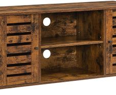 TV cabinet, TV shelf, TV table, TV table, with lamellar doors, open compartments, 2 holes for cables, adjustable shelves, for TVs up to 43 inches, vintage brown