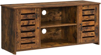 TV cabinet, TV shelf, TV table, TV table, with lamellar doors, open compartments, 2 holes for cables, adjustable shelves, for TVs up to 43 inches, vintage brown