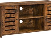TV cabinet, TV shelf, TV table, TV table, with lamellar doors, open compartments, 2 holes for cables, adjustable shelves, for TVs up to 43 inches, vintage brown