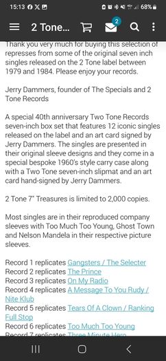2 Tone 7" Treasures Box Set.jerry Dammers Autograph! Sealed