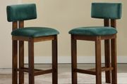 Set of 2 Velvet Bar Stools Wooden Kitchen Stools with Backrest