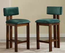 Set of 2 Velvet Bar Stools Wooden Kitchen Stools with Backrest