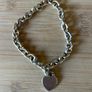 Heavy 925 Silver T-bar necklace & Heart bracelet 74.45 grams total weight Image 4
