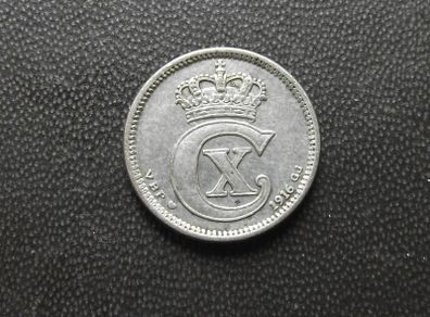 1916 Denmark. Christian X. Silver 10 Ore