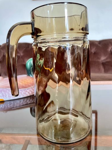 Vintage 1960s French Glass Jug with Decorative Swirling Design