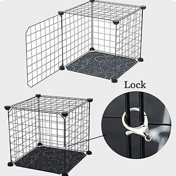 3 Tier Pet Playpen DIY Small Animal Cage Guinea Pig Rabbits Hamster Bunny Puppy Cat Metal Exercise Fence Enclosure Run Cage Metal with 3 Doors 2 Ladders 24 Panels Black 109 x 75 x 39 cm