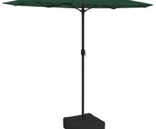Double-Head Garden Parasol with LEDs Green 316x145 cm