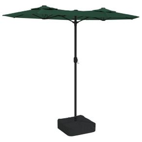 Double-Head Garden Parasol with LEDs Green 316x145 cm