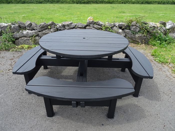 Solid wood garden table and benches 8 seater