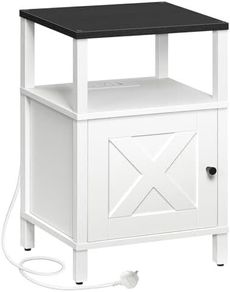 Beside Table with Charging Station, Side Table with Storage, Bedside Cabinet