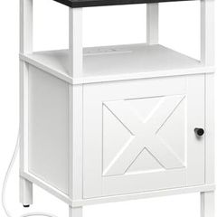Beside Table with Charging Station, Side Table with Storage, Bedside Cabinet