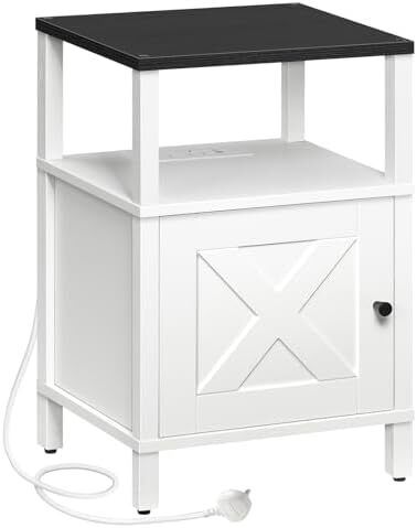 Beside Table with Charging Station, Side Table with Storage, Bedside Cabinet