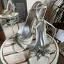 White and silver leather sequin sparkle strappy heels Image 4