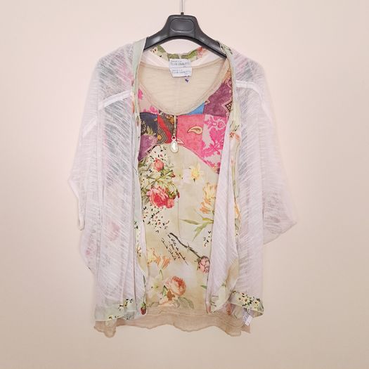 Elisa Cavaletti Multicolor Luxury Italian Floral Cardigan Top Set Size XL