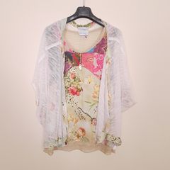 Elisa Cavaletti Multicolor Luxury Italian Floral Cardigan Top Set Size XL