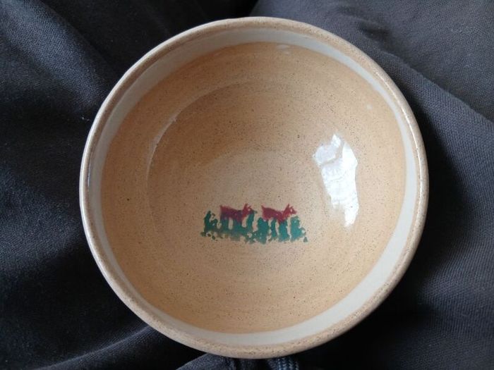 Rare ? Small red dog or pig pattern bowl and old rose eggcup