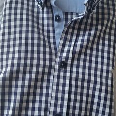 SELECTED HOMME Navy & White Superior Egyptian Cotton check shirt with button down collar Sz L - Rrp 75 (New)