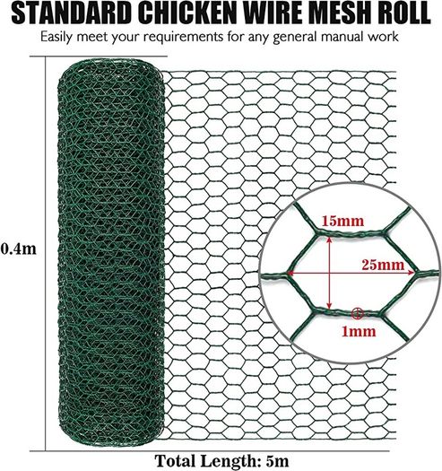 Wire Mesh Roll 0.4m x 5m, JatilEr Chicken Wire Fencingl 25mm Hole Size, Mesh Fencing Strong Tensile, Galvanised Wire Mesh Anti-Rust for Multiple Purposes In DIY and Industrial Environments (FREE POSTAGE)