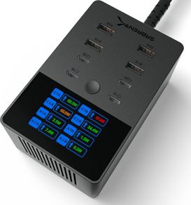 SABRENT 252W Charger - 8-Port USB PD 3.0 with LCD Display, Fast Charging for USB-C & USB-A Devices, Laptops, Phones, Tablets, Gaming Consoles - PPS, Overcharge Protection, Travel-Friendly (AX-8PTC)