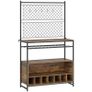 Kitchen rack with work surface, metal grid panels, 5 hooks, kitchen cabinet for spices, pots, pans, brown Image 3