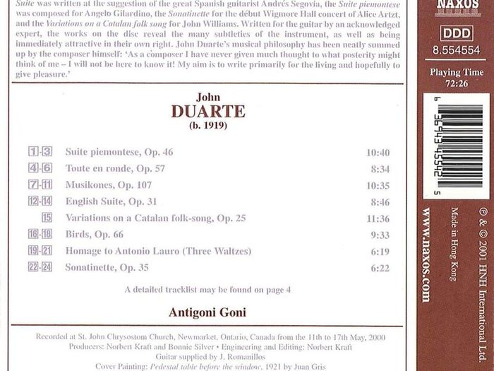 John Duarte. Guitar Music. CD. Free Postage!