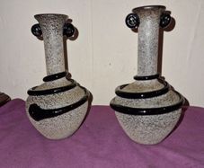 Vintage pair Spanish Lafiore Scavo glass vases
