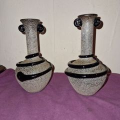 Vintage pair Spanish Lafiore Scavo glass vases