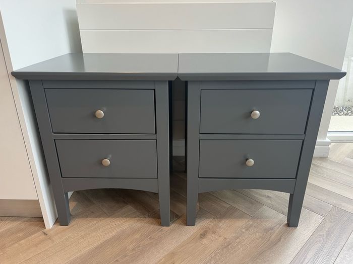 Bedside Locker / Table x2 - Wood - Dark Grey