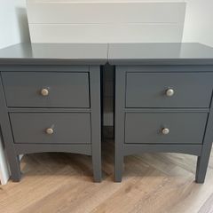 Bedside Locker / Table x2 - Wood - Dark Grey