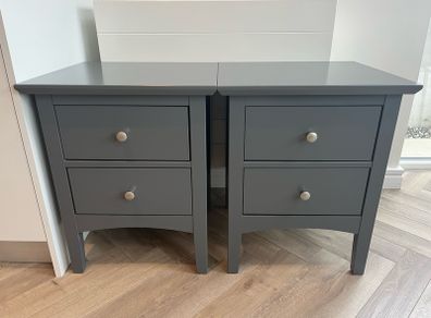 Bedside Locker / Table x2 - Wood - Dark Grey