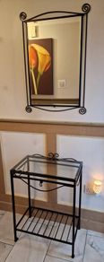 black hall table and matching mirror
