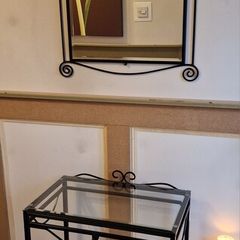 black hall table and matching mirror