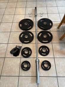 Perfect Urethane Pro Olympic Weights, 6 Ft Bar + New Nike  Gloves!