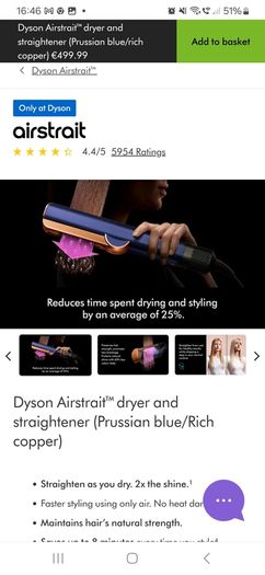 hairDyson Airstrait dryer and straightener (Prussian blue/Rich copper)
