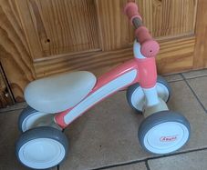 Toddler girls bike and wooden buggy