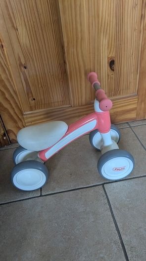 Toddler girls bike and wooden buggy