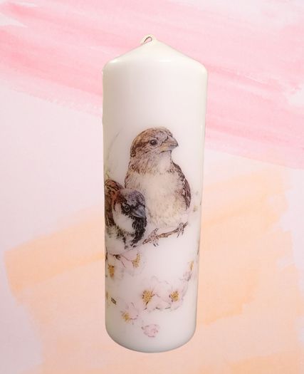 Easter spring birds motiff decorative pillar candle