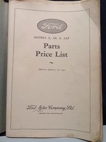 1931 Ford Parts Price List ( Model  A-AF-AAF )
