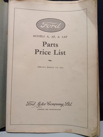 1931 Ford Parts Price List ( Model  A-AF-AAF )