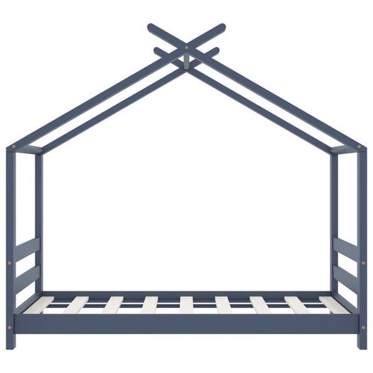 Kids Bed Frame Grey Solid Pine Wood 70x140 cm
