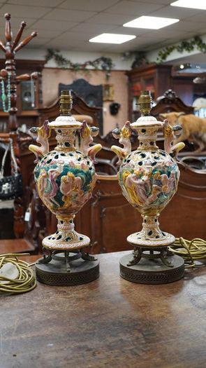Pair of Mid-Century Italian Capodimonte Angel Table Lamps