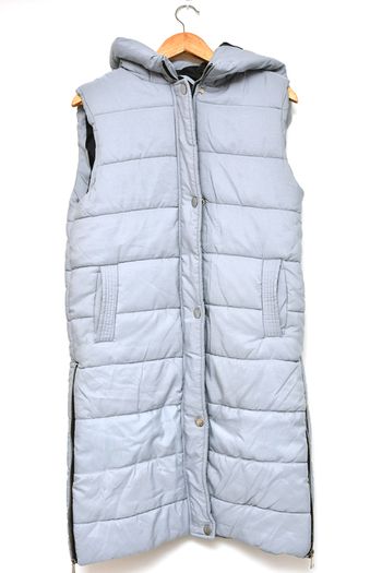Miriam longline Padded Gilet with Hood in Steel Blue Rising