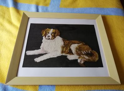 Vintage Needle Point Dog Framed Picture