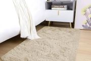 Modern Cream Area Rugs for Bedroom Non-Slip -Modern Fluffy Shaggy Thick Pile Small Rug Non Shedding Easy To clean, 50cm x 80cm