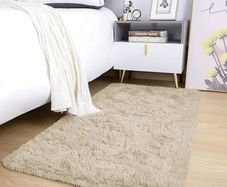 Modern Cream Area Rugs for Bedroom Non-Slip -Modern Fluffy Shaggy Thick Pile Small Rug Non Shedding Easy To clean, 50cm x 80cm