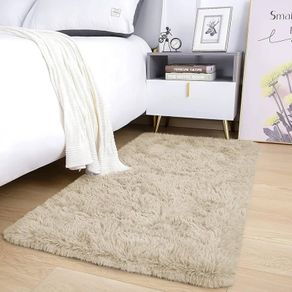 Modern Cream Area Rugs for Bedroom Non-Slip -Modern Fluffy Shaggy Thick Pile Small Rug Non Shedding Easy To clean, 50cm x 80cm
